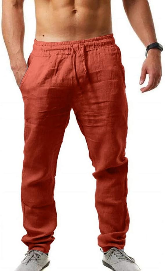 Pantalones casuales de lino con cordón para hombre