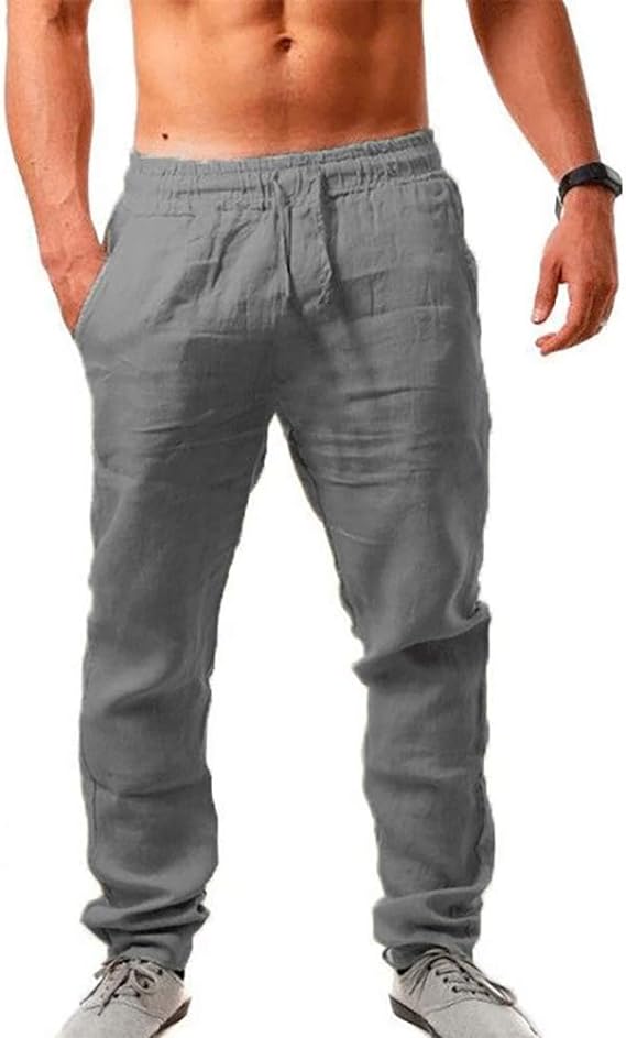 Pantalones casuales de lino con cordón para hombre