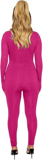 Long Sleeve Zipper Bodycon Solid Color Jumpsuit