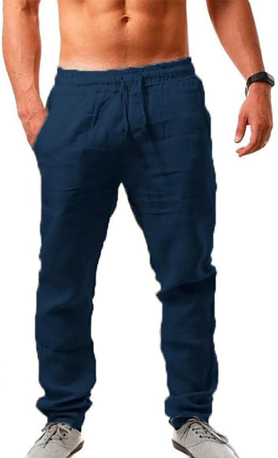 Pantalones casuales de lino con cordón para hombre