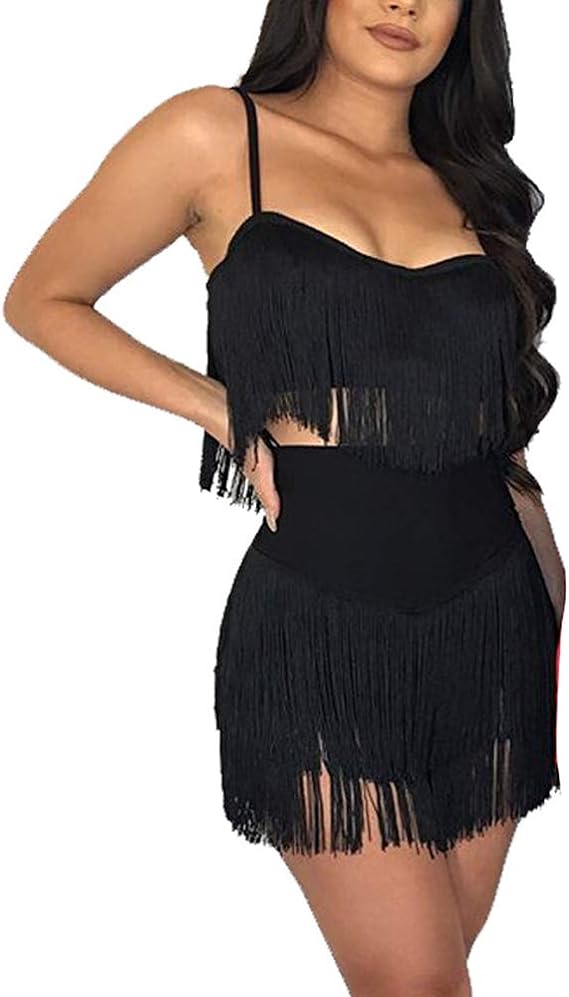 Two Piece Camisole Fringe Top & skirt Set