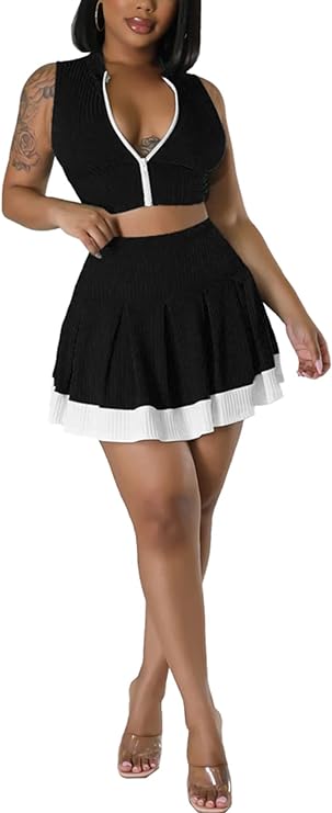 Two Piece Sleeveless Crop Top & Mini Skirt