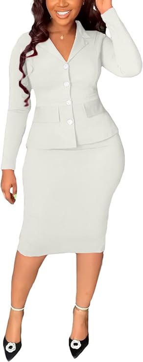 Long Sleeve Button Jackets & Midi Skirts