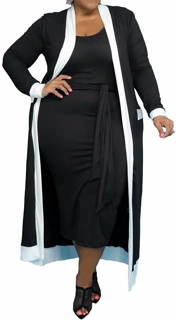 Plus Size Two Piece Cardigan & Midi Dress