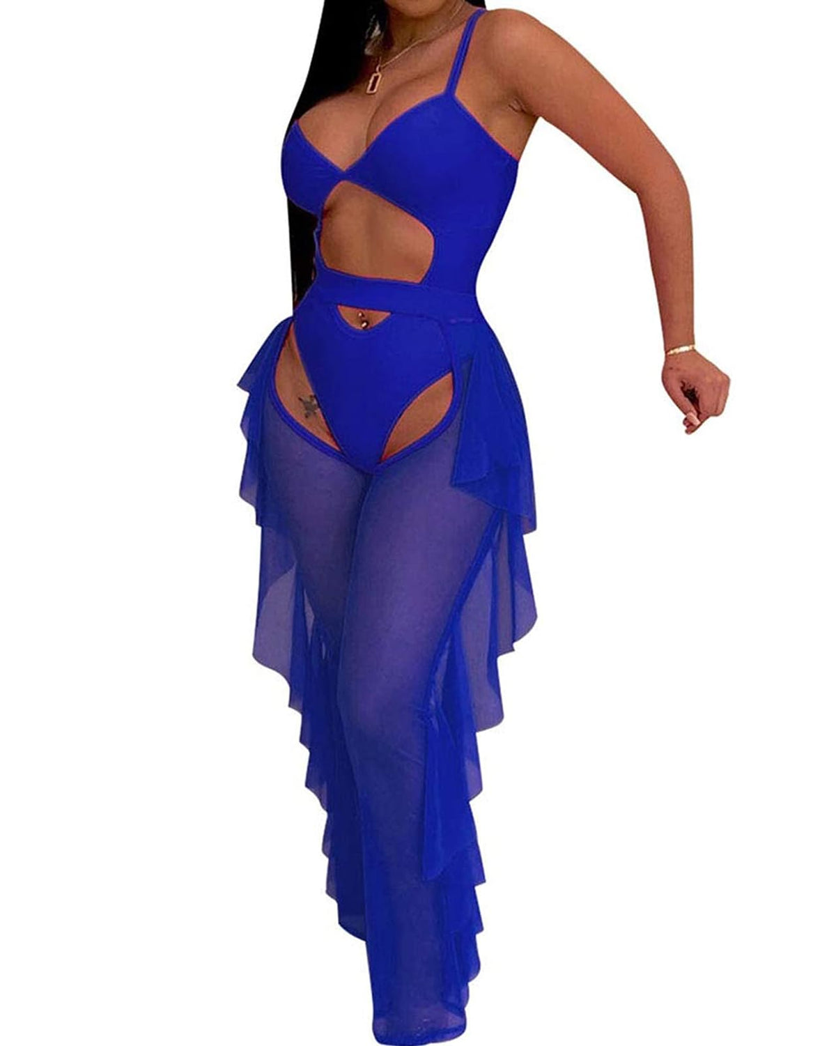 Two Piece Sling Crop Top Ruffle Long Pant