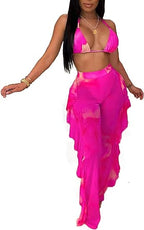 Two Piece Cropped Top Ruffled Trousers