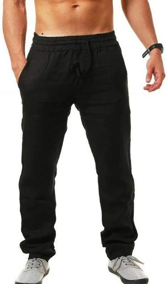 Pantalones casuales de lino con cordón para hombre