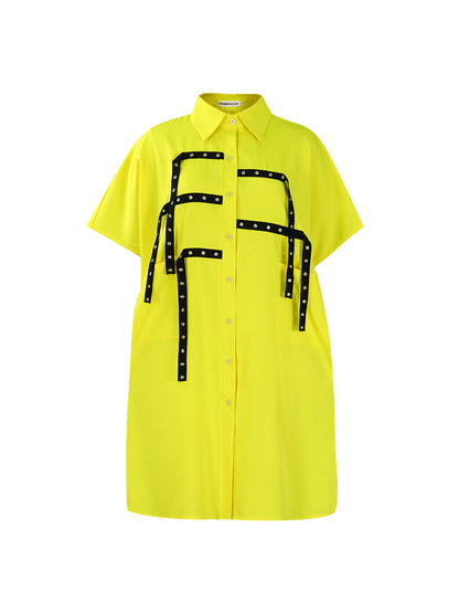 Studded Trim Oversized Shirt Midi Dress