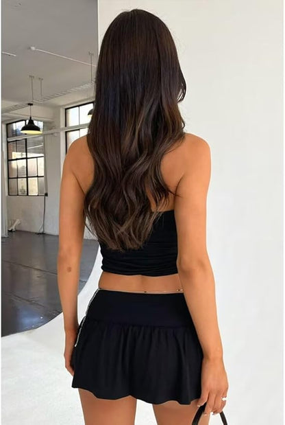 Two Piece Ruched Tube Top A-line Skirt