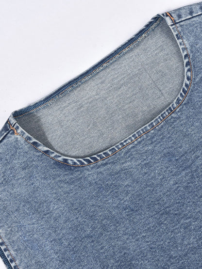 Denim Sleeveless Crop Top Mini Skirts