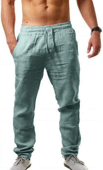 Pantalones casuales de lino con cordón para hombre