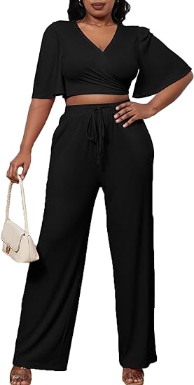 Two Piece Crop Top + Drawstring Long Pants