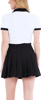 Short Sleeve V Neck Collared Colorblock Top