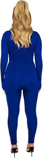 Long Sleeve Zipper Bodycon Solid Color Jumpsuit