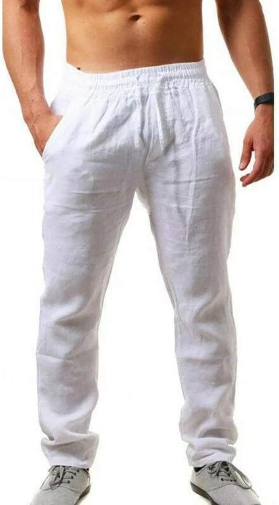 Pantalones casuales de lino con cordón para hombre
