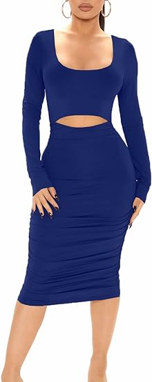 Long Sleeve Ruched Bodycon Midi Dress
