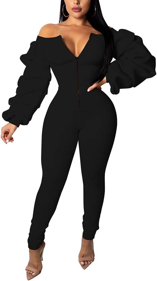 Off Shoulder Long Sleeve Ruched Bodycon Jumpsuits