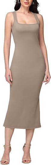 Square Neck Sleeveless Bodycon Maxi Dress