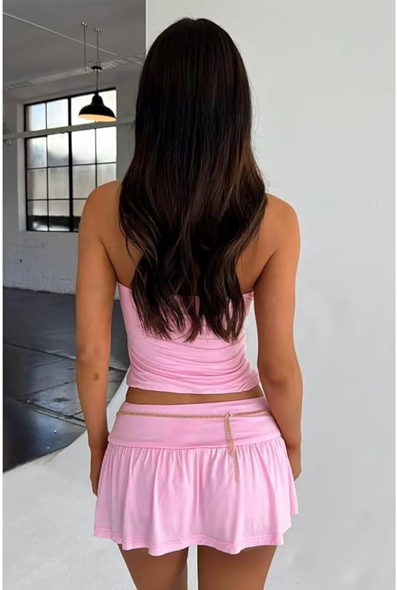 Two Piece Ruched Tube Top A-line Skirt