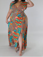 Plus Size Floral Print Split Maxi Dress