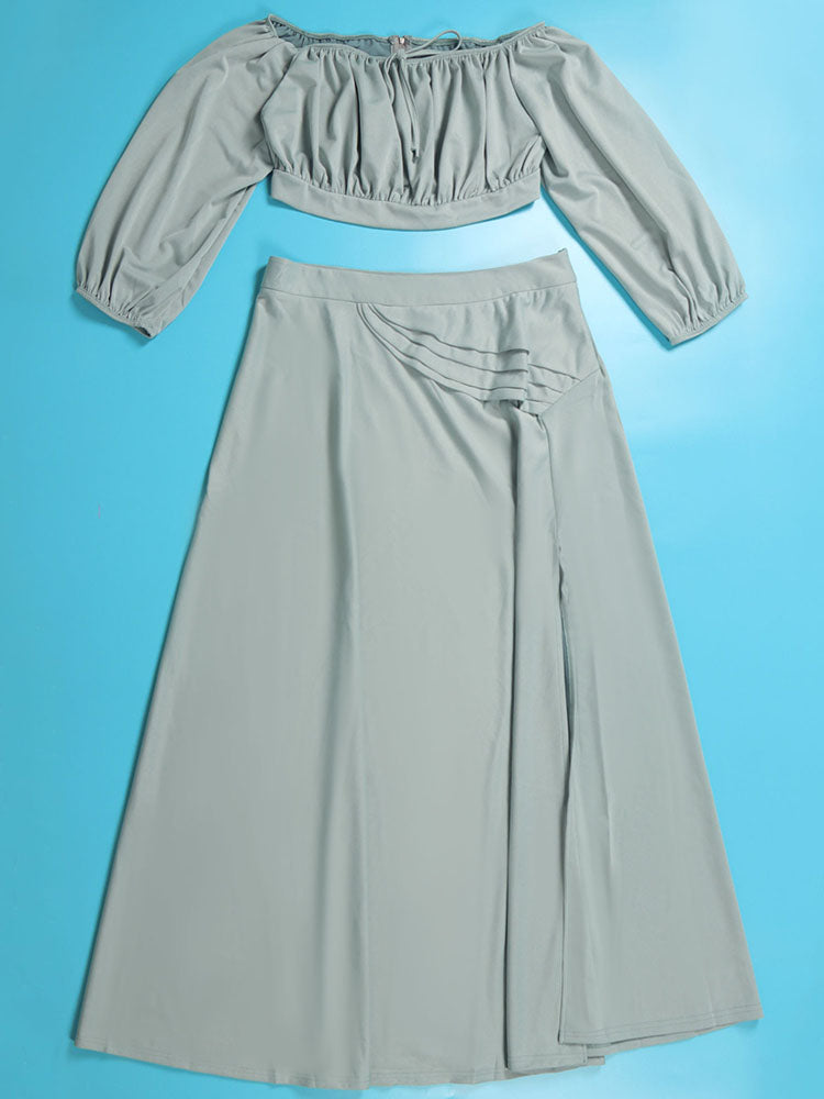 Conjunto de dos piezas de talla grande con manga farol