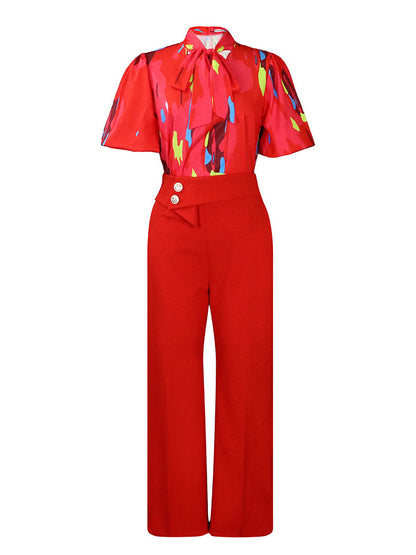 Conjunto de camisa de manga corta y pantalón ancho de talla grande 