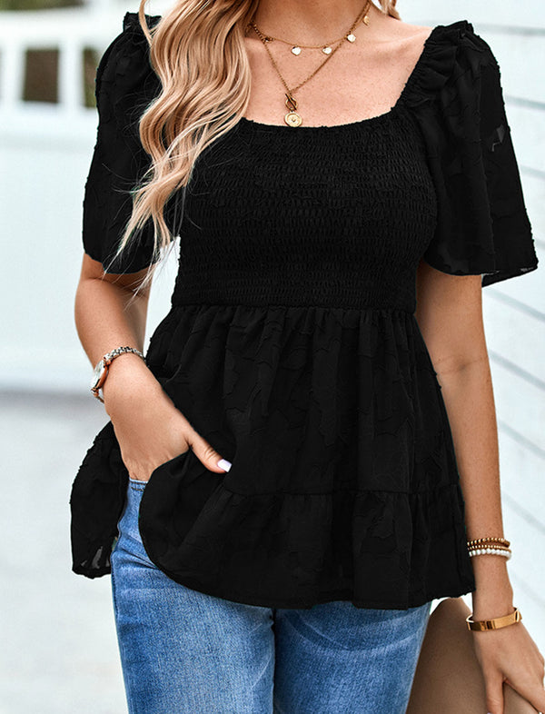 Short Puff Sleeve Square Neck Tops