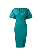 Elegant Lantern Sleeve Midi Dress