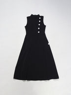 Sleeveless Button Design Midi Dress