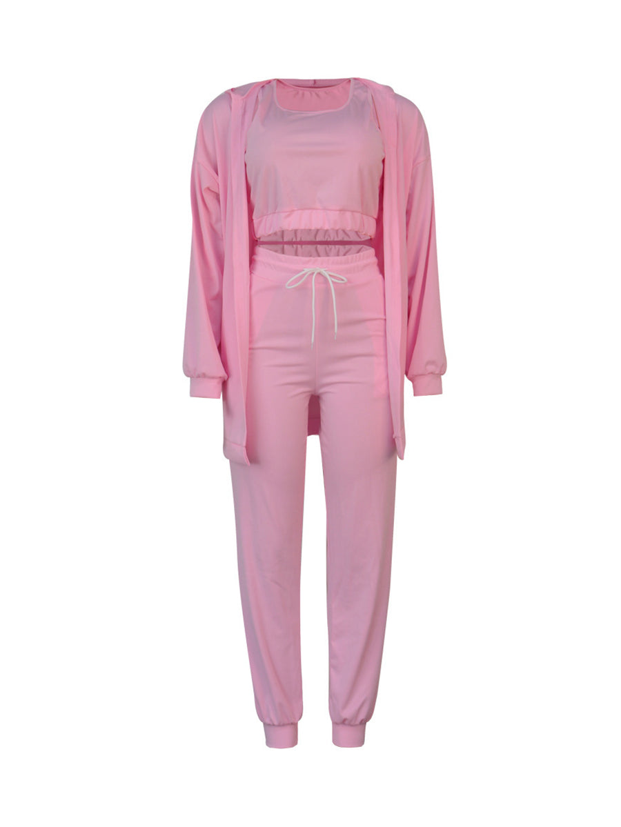Three Piece Crop Top Jacket Jogger Set
