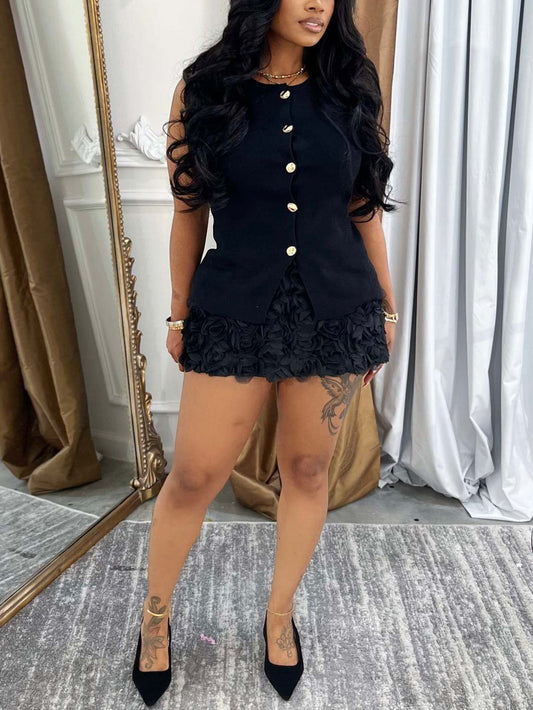 Sleeveless Button Top Floral Skirt Set