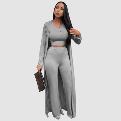 Conjunto casual de tres piezas de color sólido