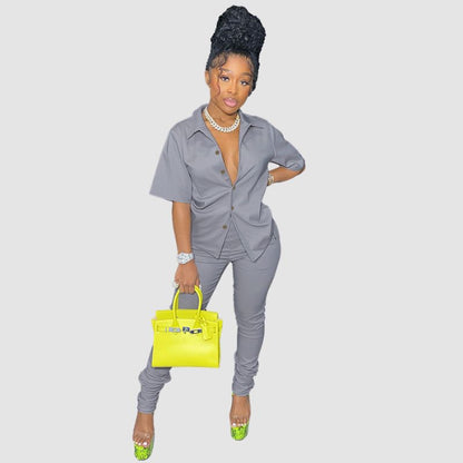 Conjunto casual de camisa de color sólido