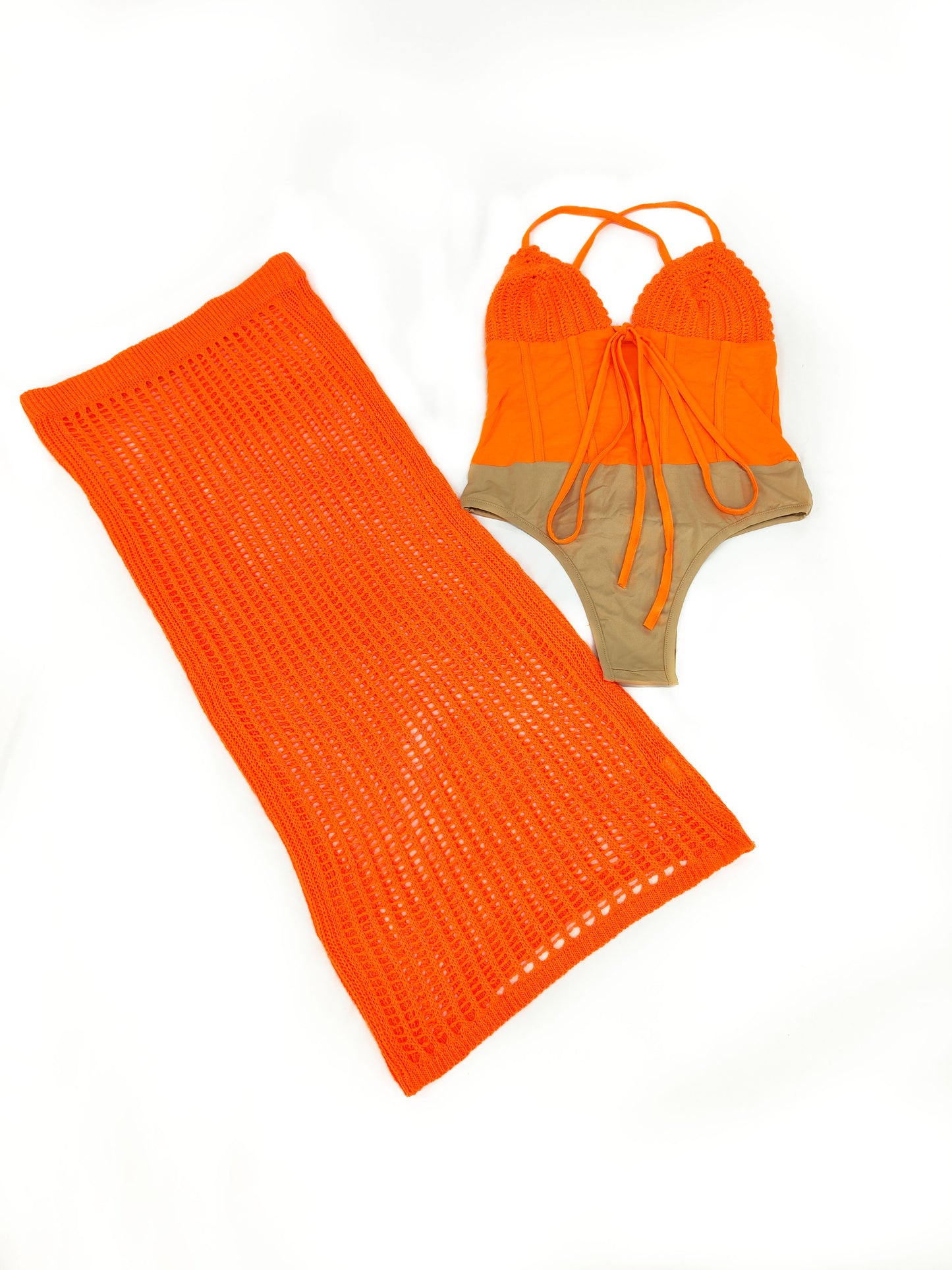 Conjunto de falda de punto con tirantes finos y espalda descubierta ahuecada 