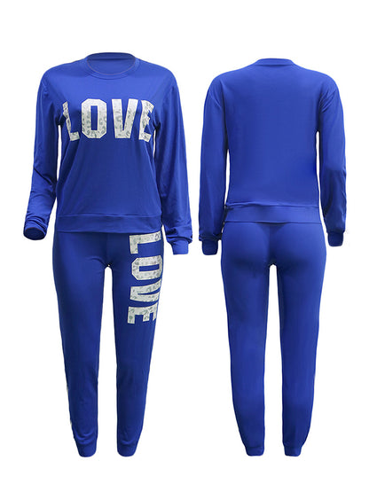 Two-Piece Casual Letter Leopard Print Pants Set