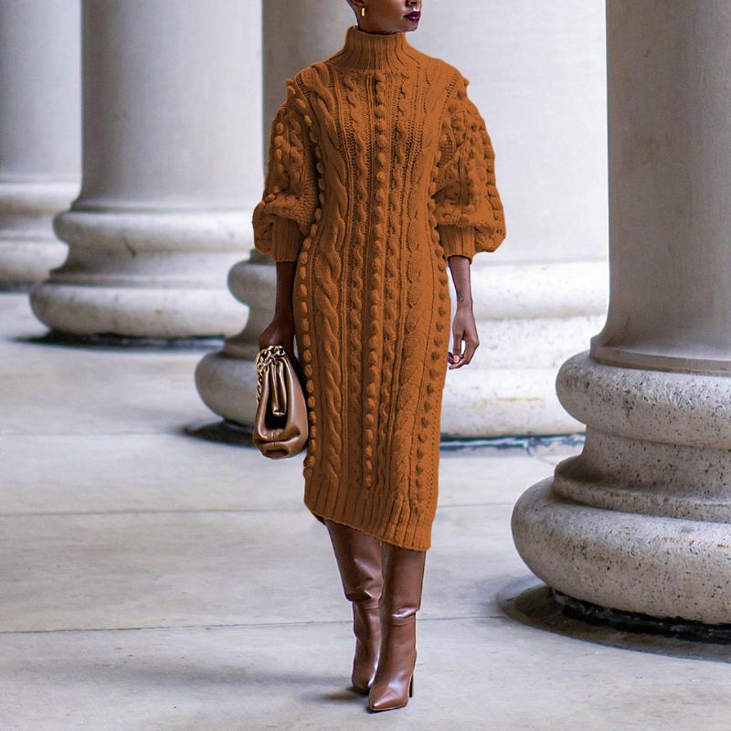 Vestidos midi de punto con abertura y cuello alto