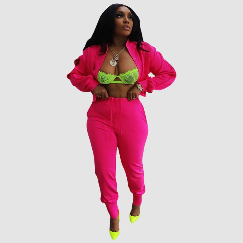 Conjunto de pantalón con cordón y top ahuecado con solapa