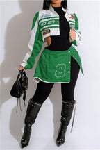 Detachable Letter Graphic Racer Colorblock Baseball Coat