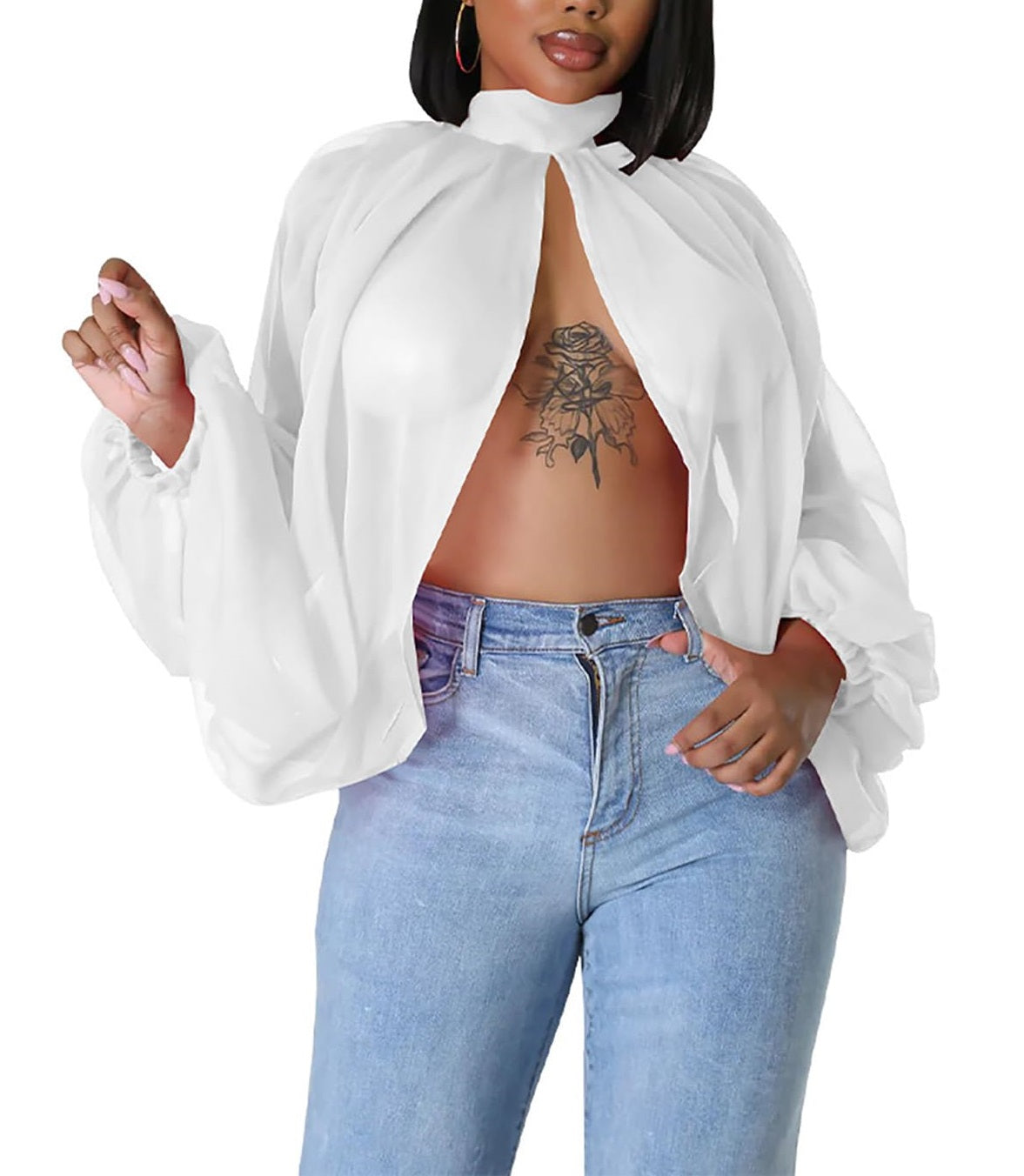 Blusa de gasa de manga larga con murciélago