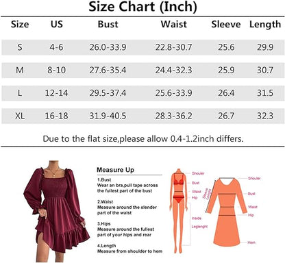 Square Neck Puff Sleeve Ruffle Hem Dress