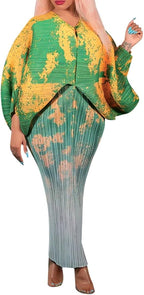 Vestidos con estampado floral y manga murciélago con cuello en V