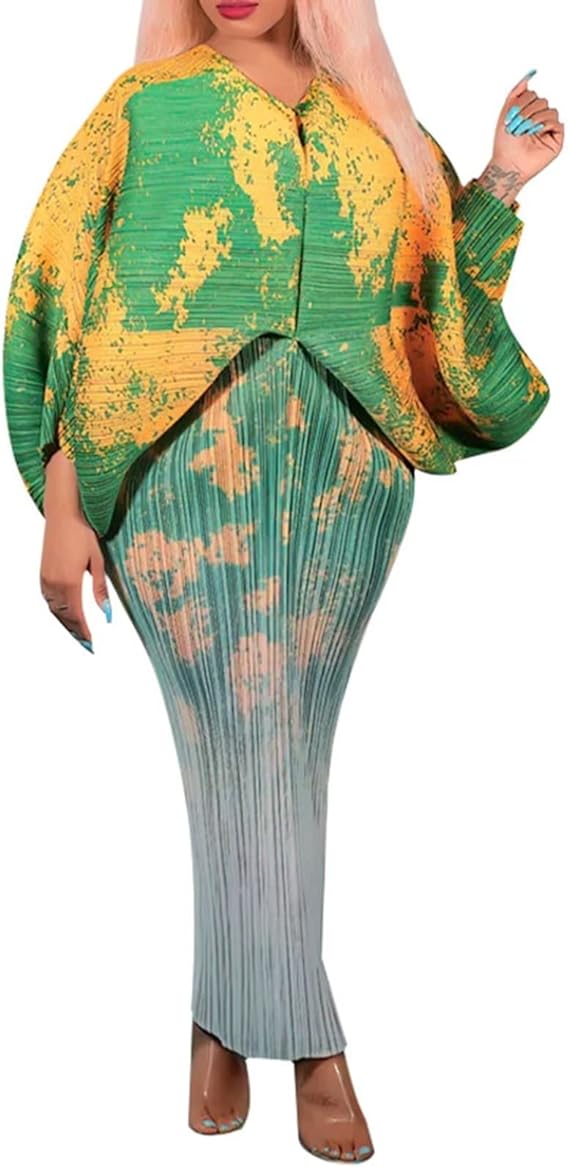 V Neck Bat Sleeve Floral Printed Dress