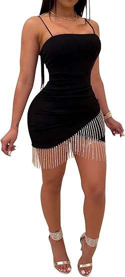 Bodycon Spaghetti Strap Ruched Tassel Dress