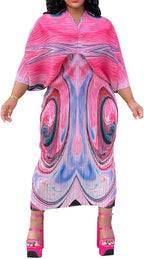 Vestidos con estampado floral y manga murciélago con cuello en V