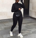 Long Sleeve Zipper Bodycon Solid Color Jumpsuit