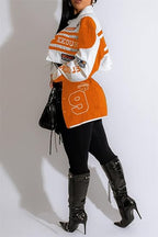 Detachable Letter Graphic Racer Colorblock Baseball Coat