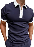Mens Patchwork Zipper Short Sleeve Polo Shirts