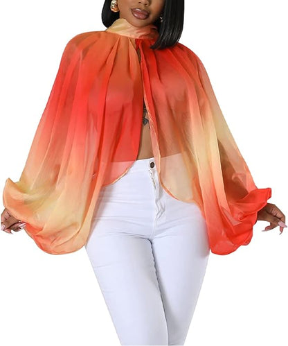 Blusa de gasa de manga larga con murciélago