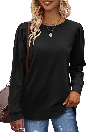 Solid Color Ruched Puff Long Sleeve Tops