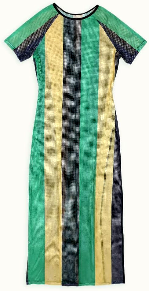 Colorful Stripe Fishnet Cover Up Dress